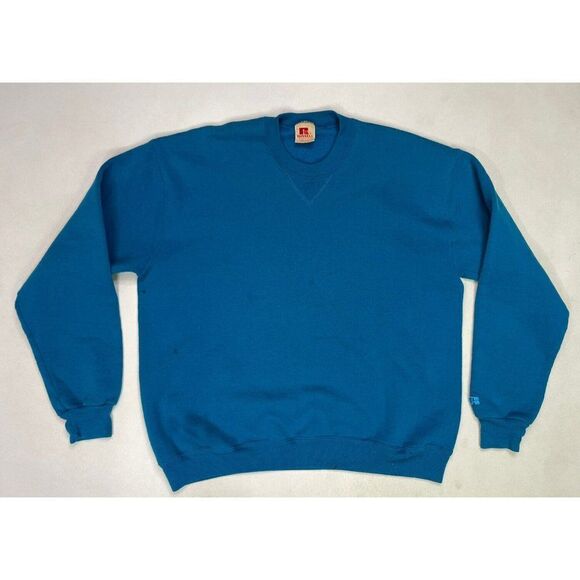 VINTAGE Russell Athletic Blank Crewneck Sweatshirt Men Large Blue USA 80s - Picture 1 of 9